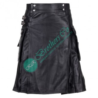 Black Premium Leather Utility Kilt